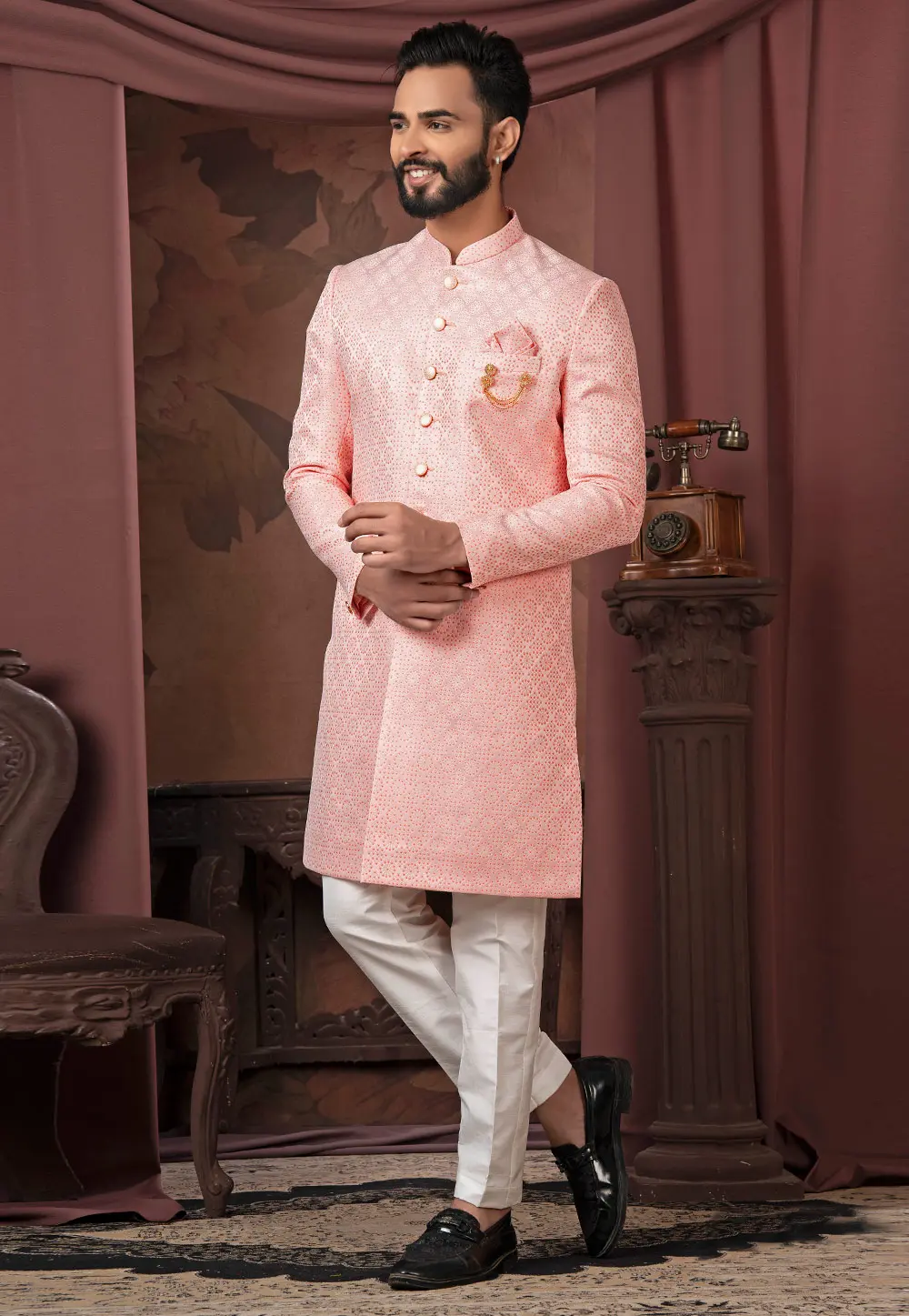 Pink Jacquard Indo Western Sherwani 302469