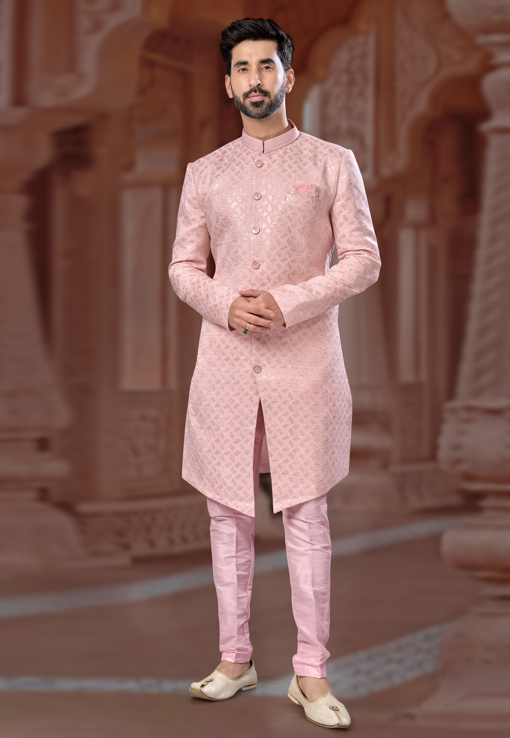 Pink Jacquard Indo Western Sherwani 282249