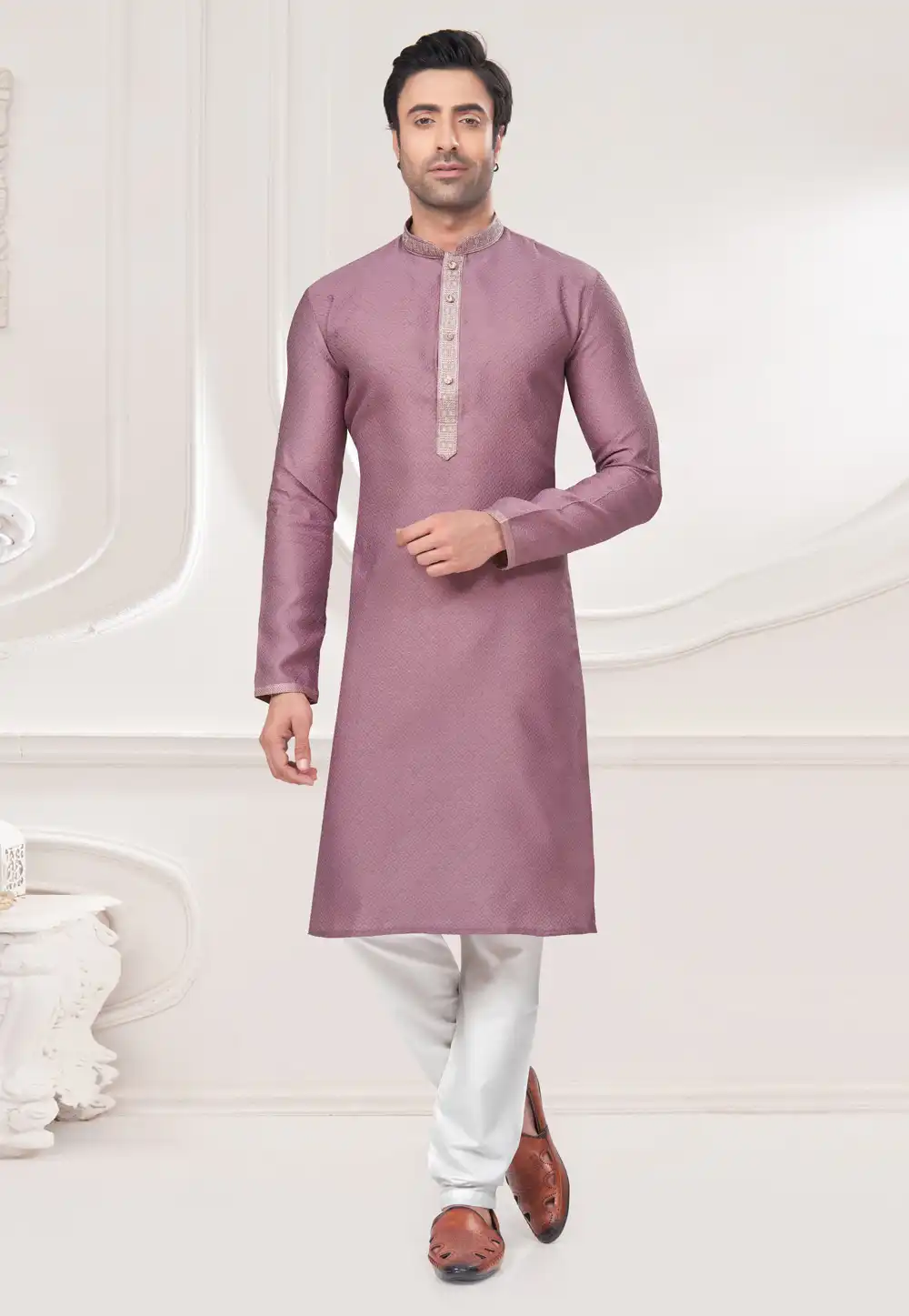 Pink Jacquard Kurta Pajama 293756