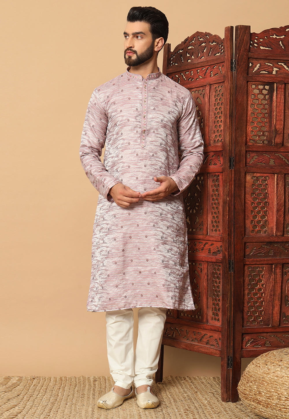 Pink Jacquard Kurta Pajama 304912