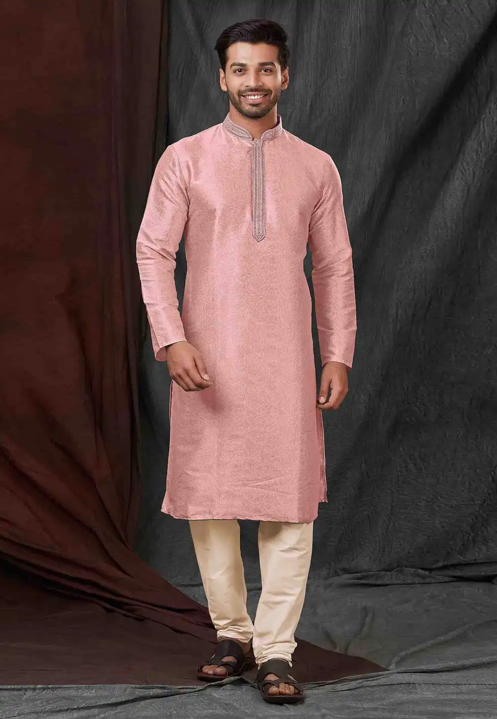 Pink Jacquard Kurta Pajama 288834