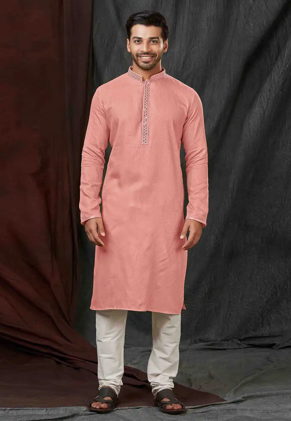 Pink Jacquard Kurta Pajama 288876