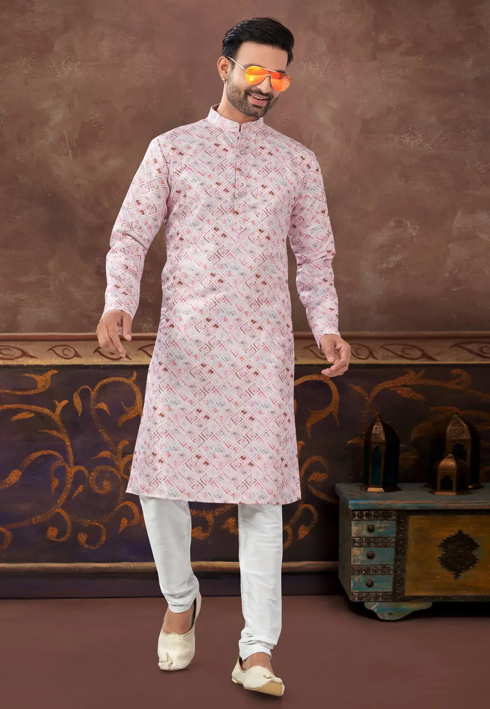 Pink Jacquard Kurta Pajama 296892