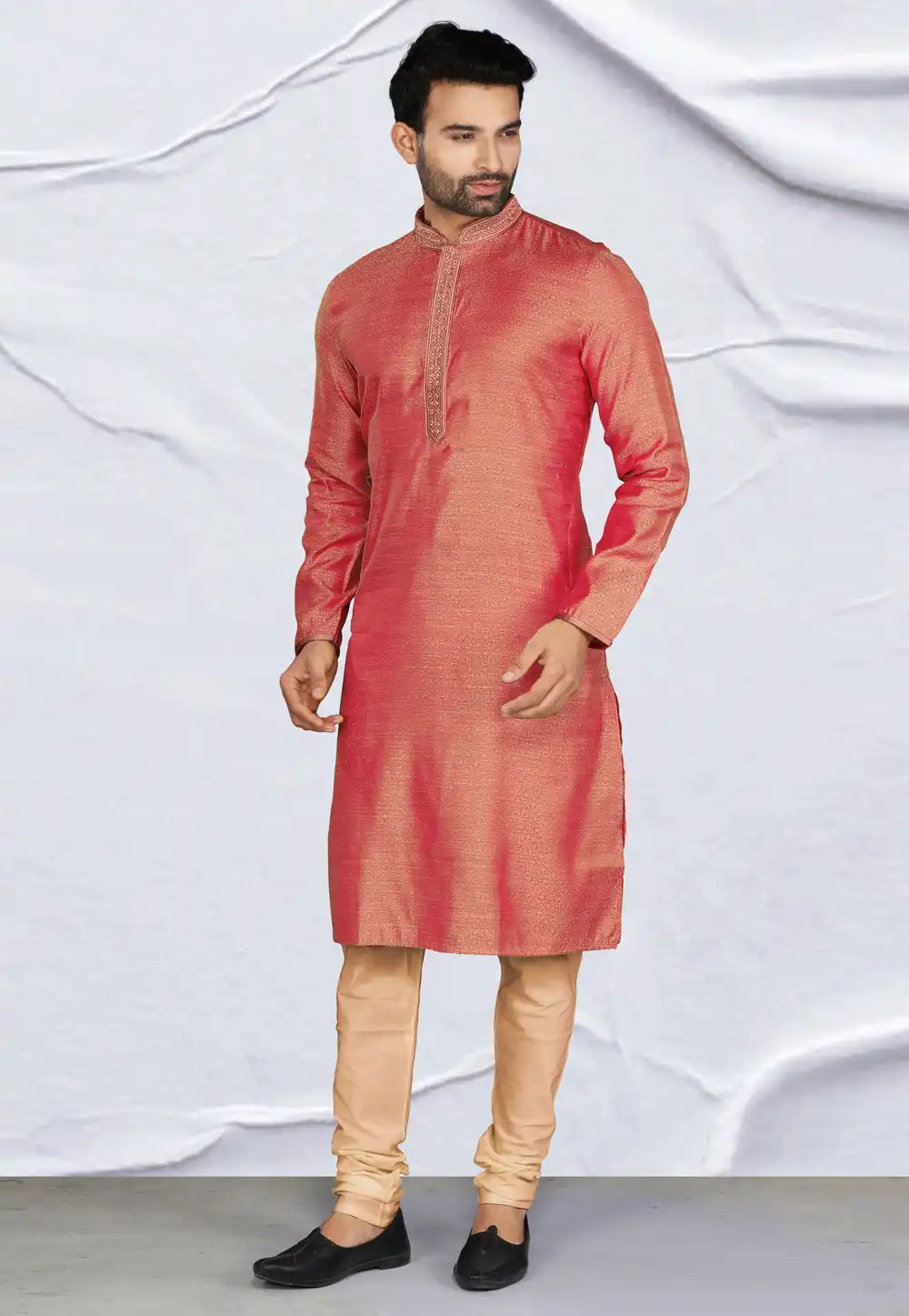 Pink Jacquard Kurta Pajama 288853