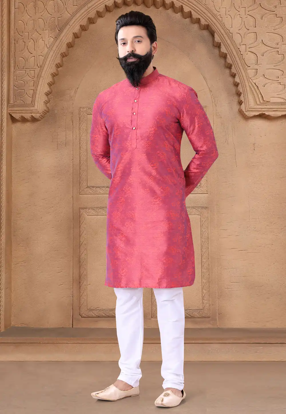 Pink Jacquard Kurta Pajama 287947