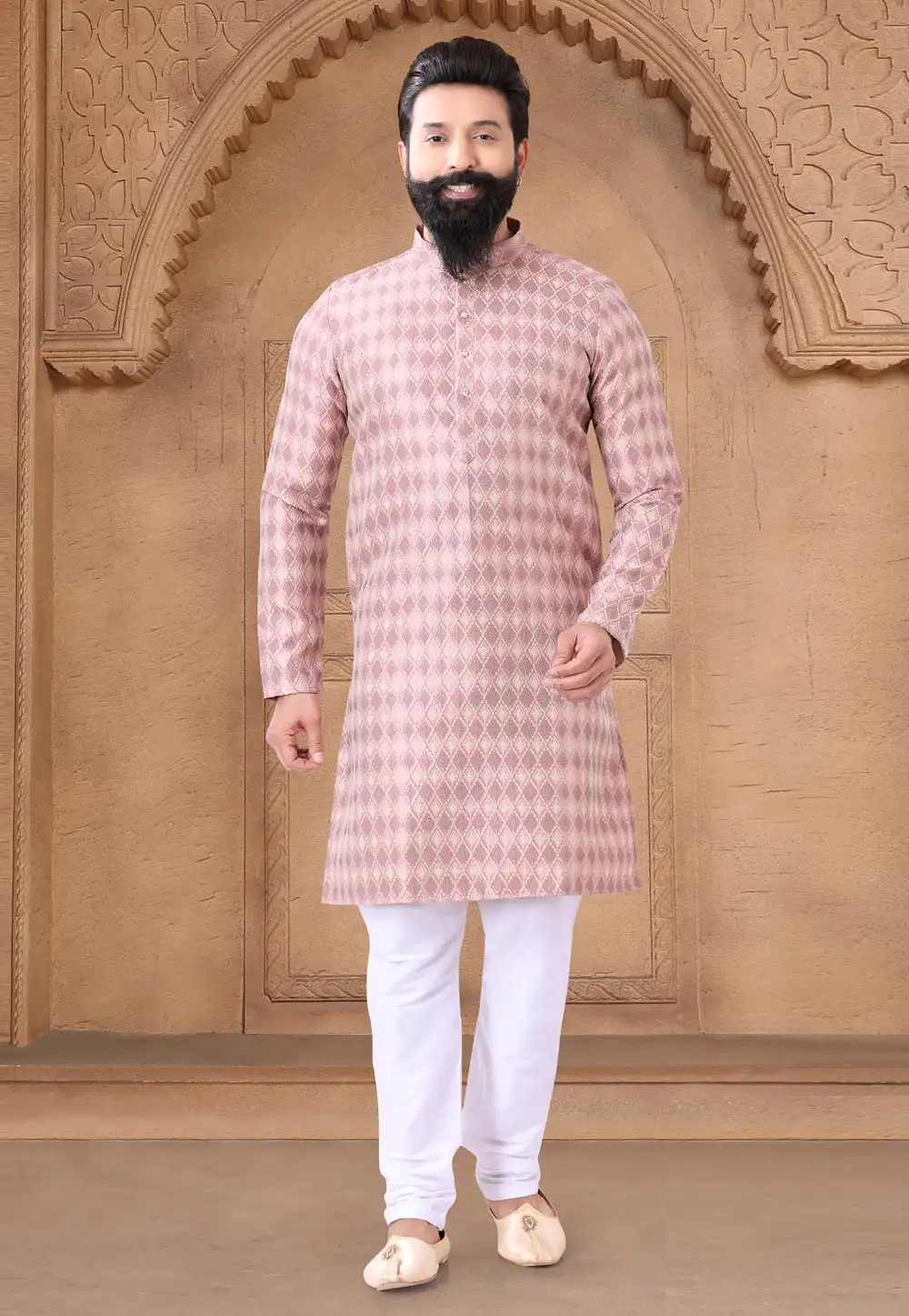 Pink Jacquard Kurta Pajama 287951