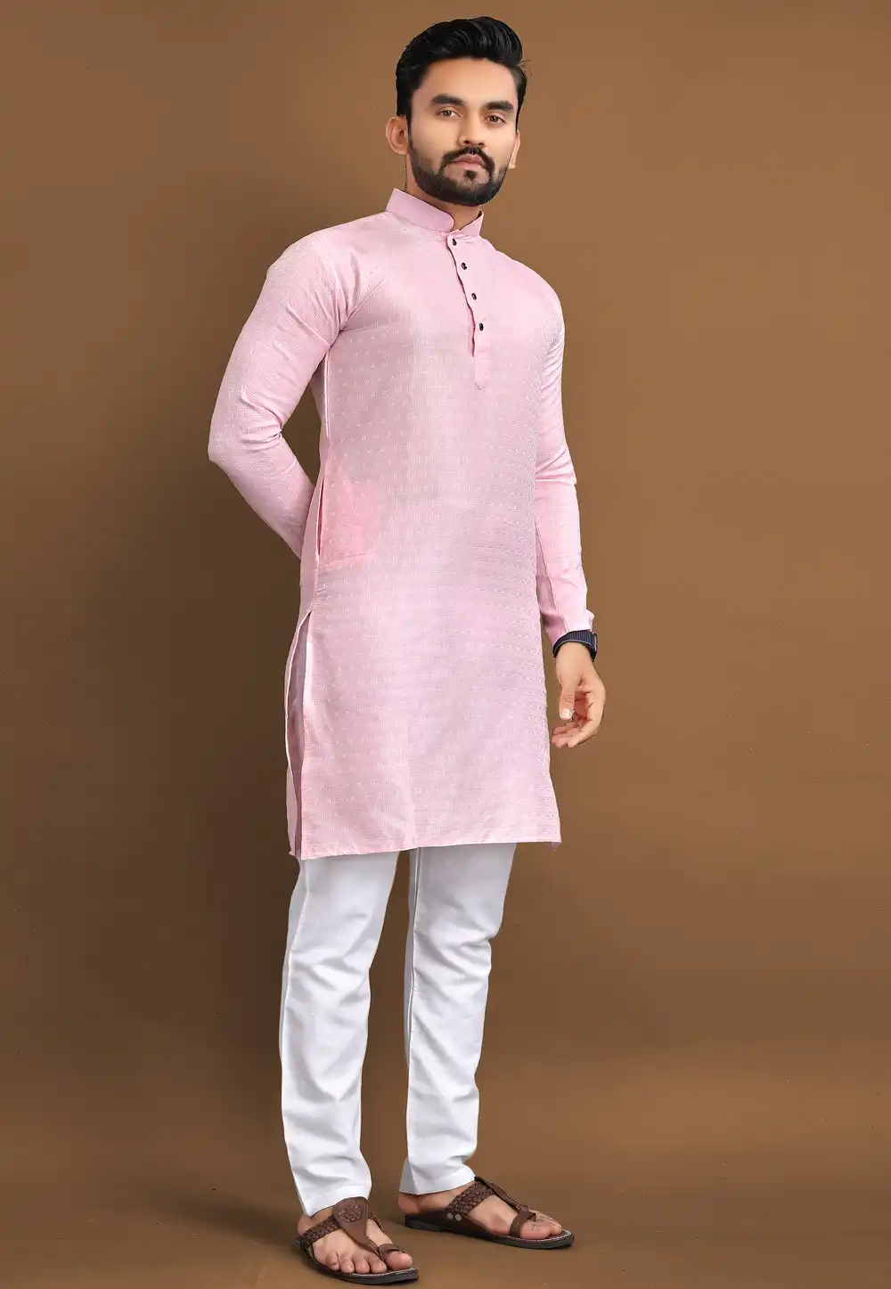 Pink Jacquard Kurta Pajama 293823