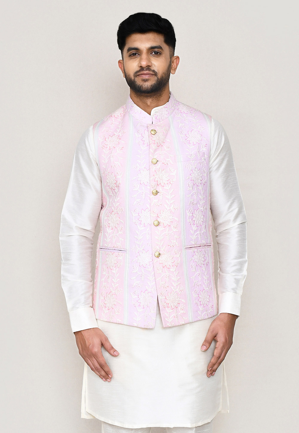 Pink Jacquard Nehru Jacket 306052