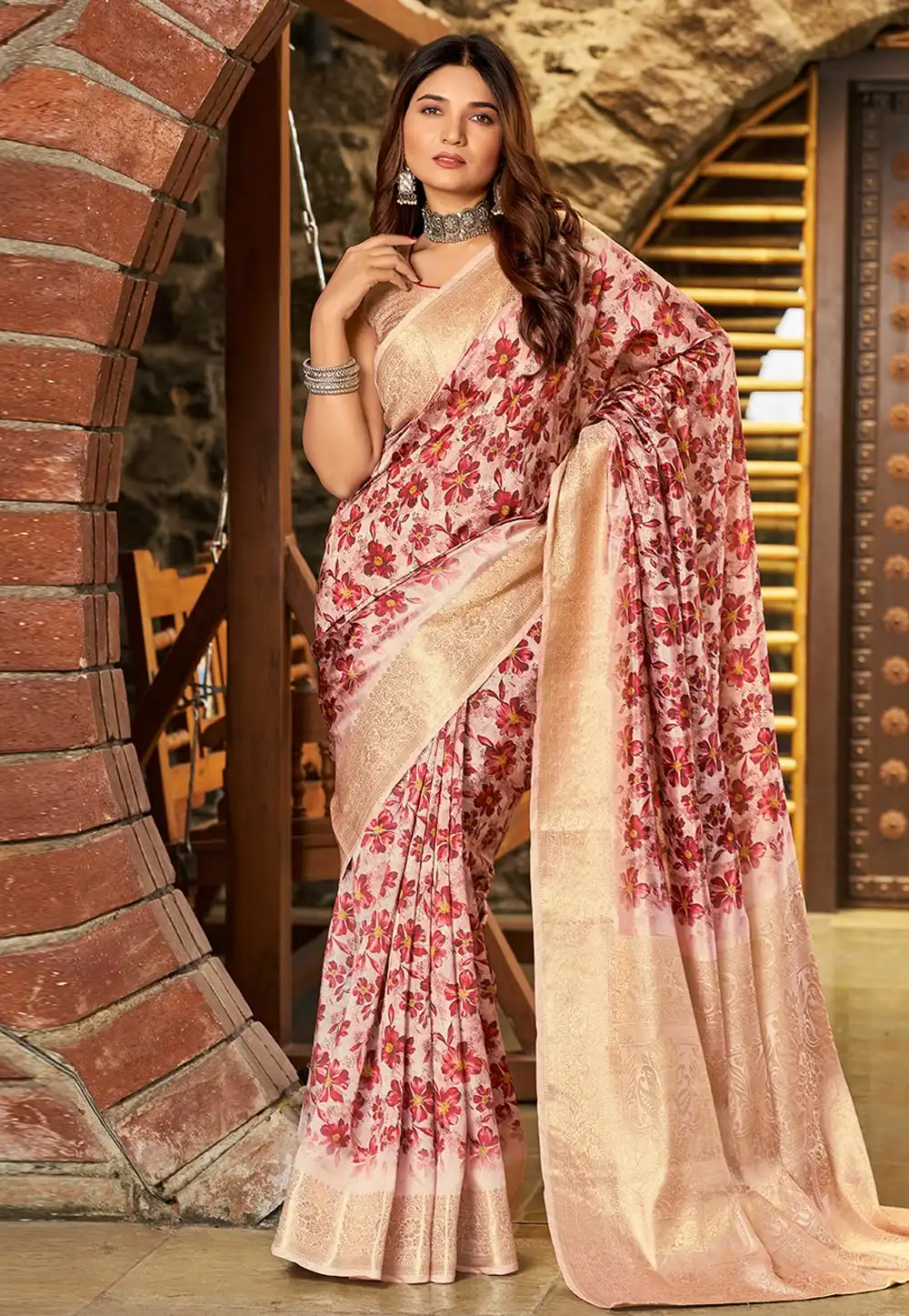 Pink Jacquard Saree With Blouse 288772