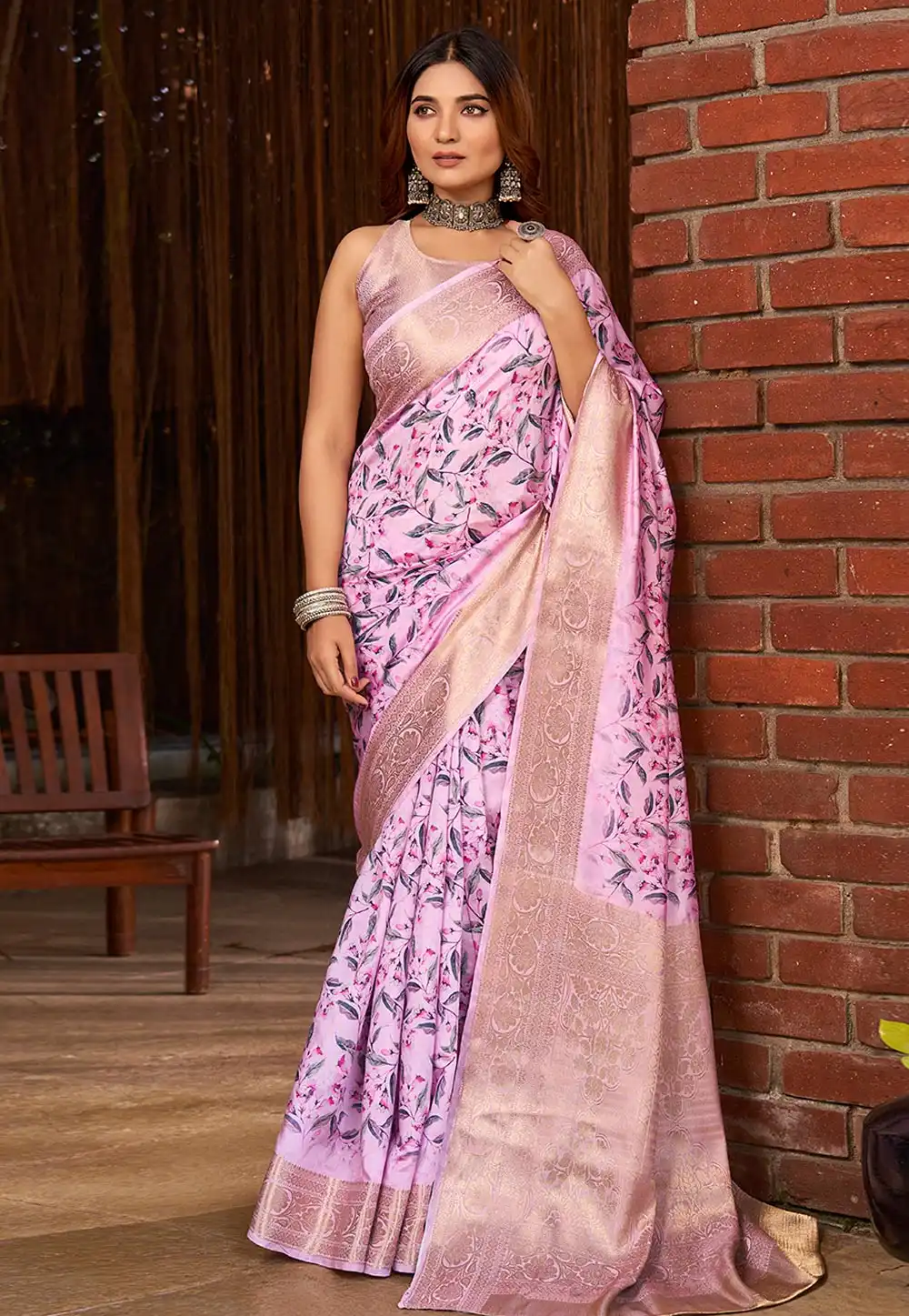 Pink Jacquard Saree With Blouse 289115