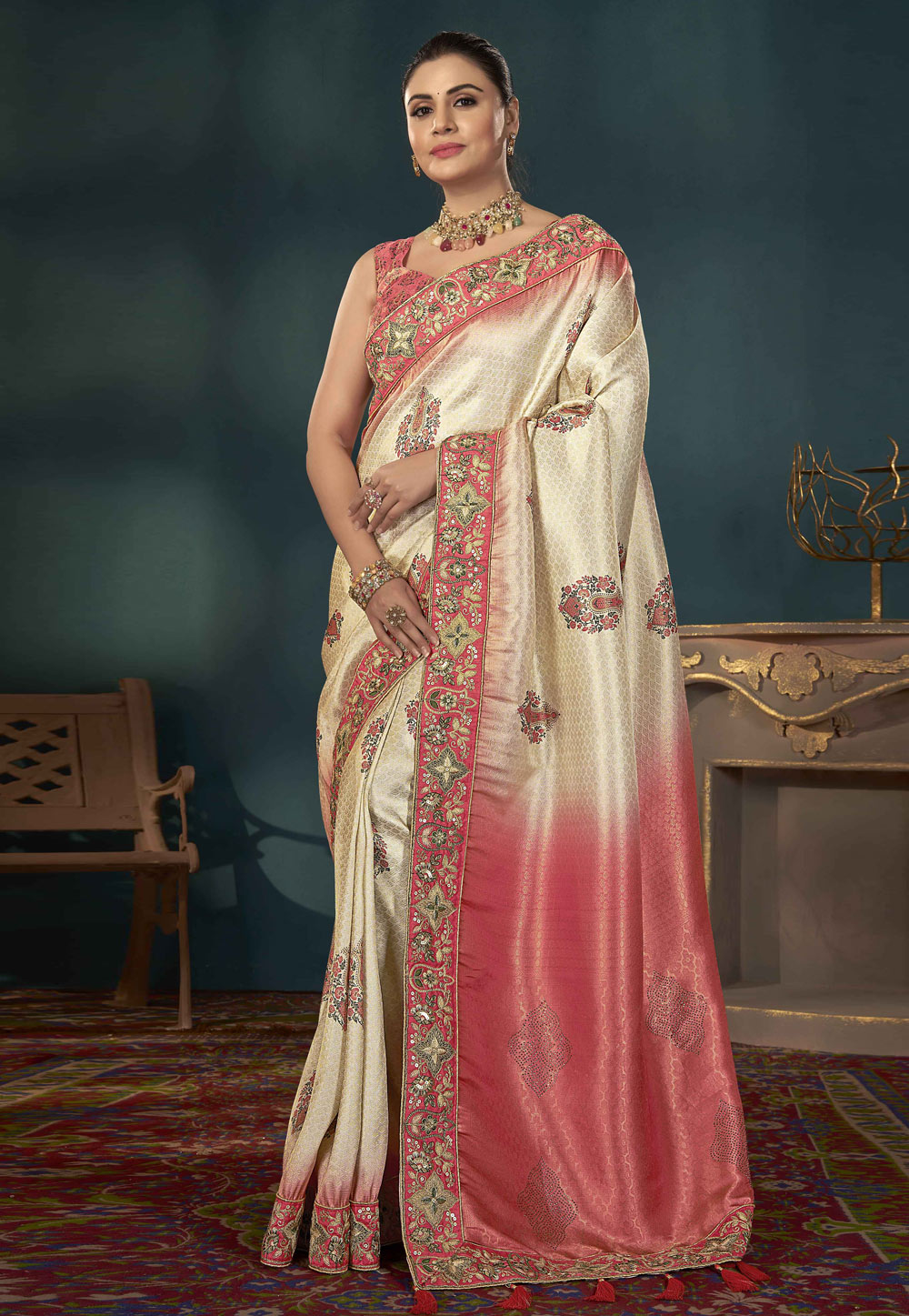 Pink Jacquard Saree With Blouse 287798