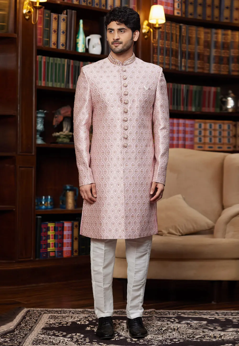 Pink Jacquard Silk Indo Western Sherwani 302222