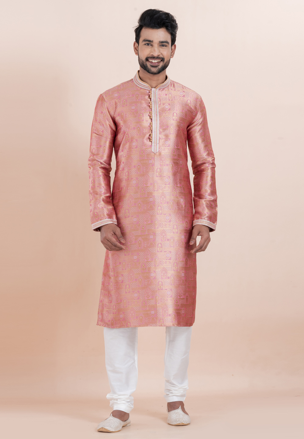 Pink Jacquard Silk Kurta Pajama 306001