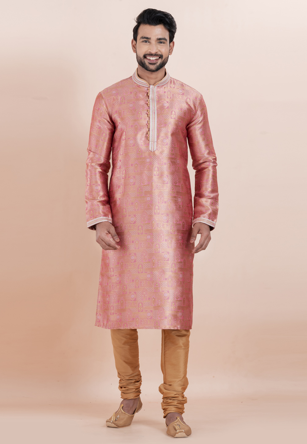 Pink Jacquard Silk Kurta Pajama 306002