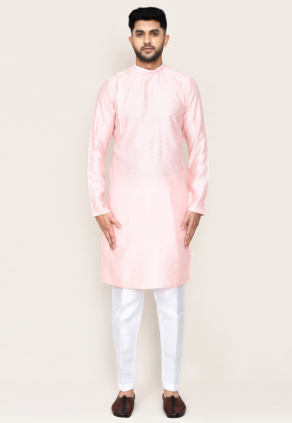 Pink Jacquard Silk Kurta Pajama 306075