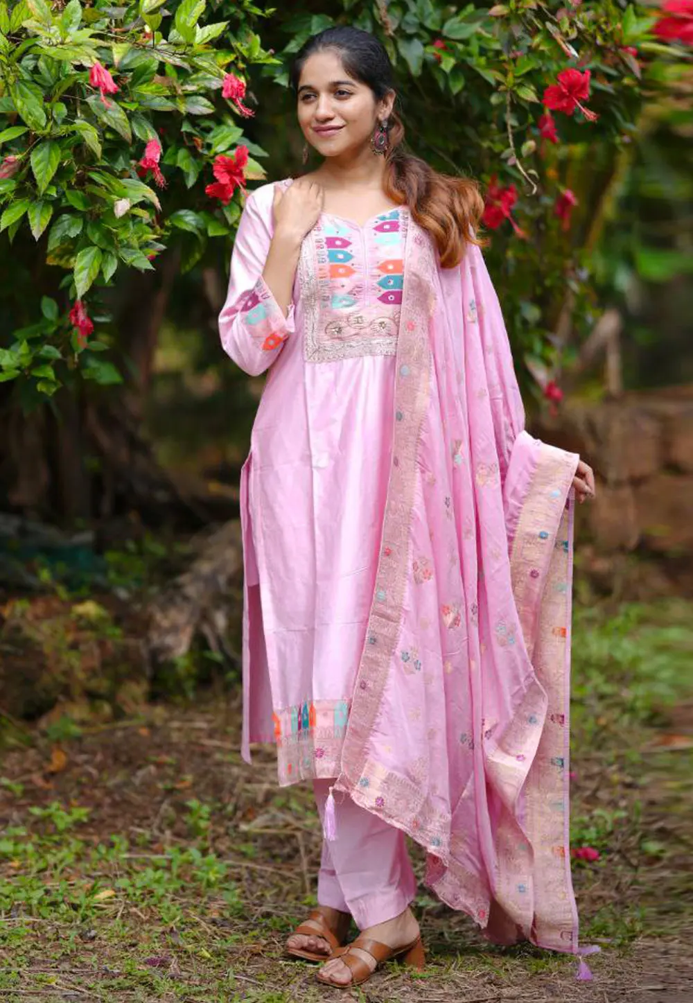 Pink Jacquard Silk Readymade Pakistani Suit 298657