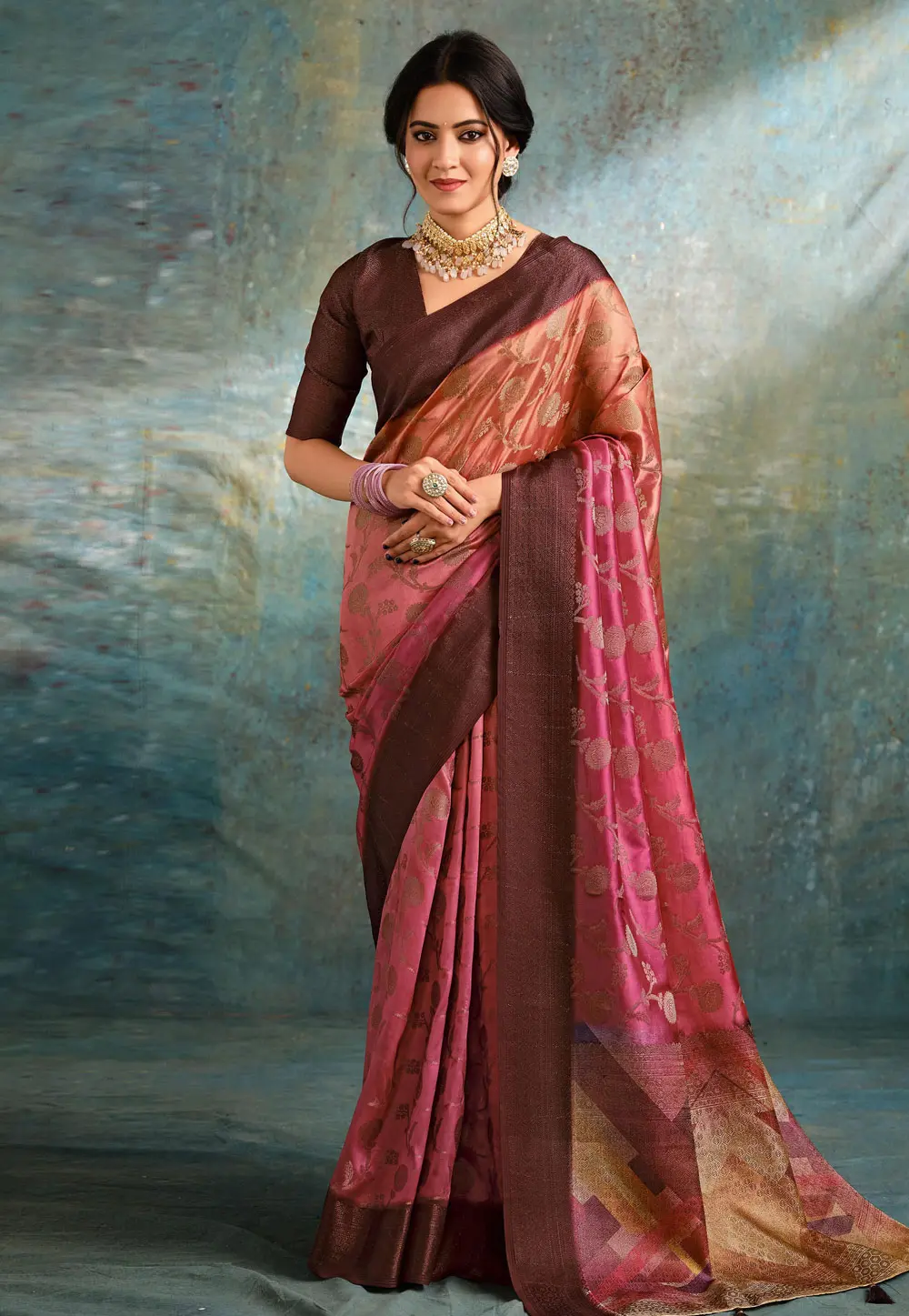 Pink Jacquard Silk Saree With Blouse 302251