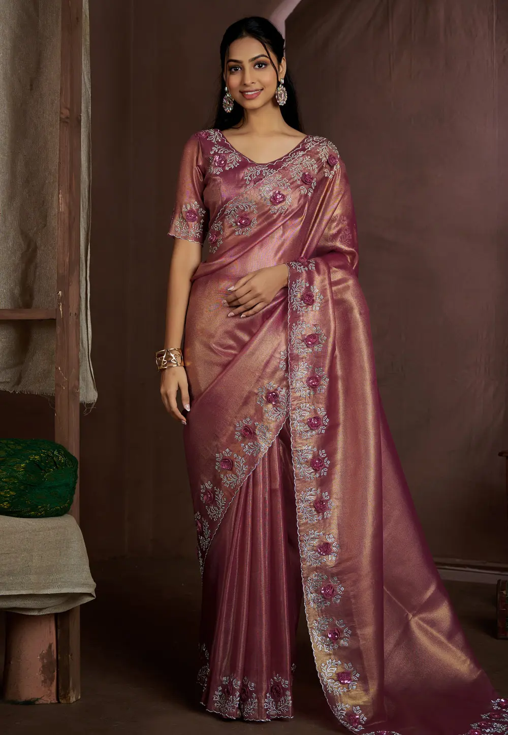 Pink Jute Silk Saree With Blouse 300827