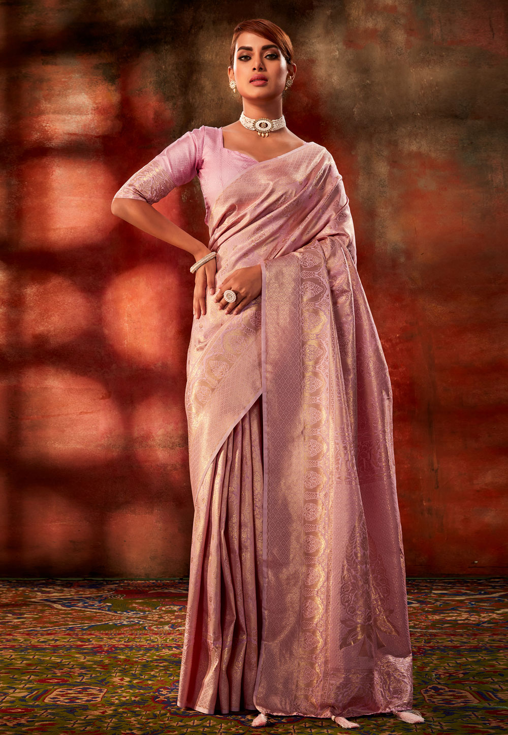 Queen Pink Kanjeevaram Silk Saree – Zilikaa