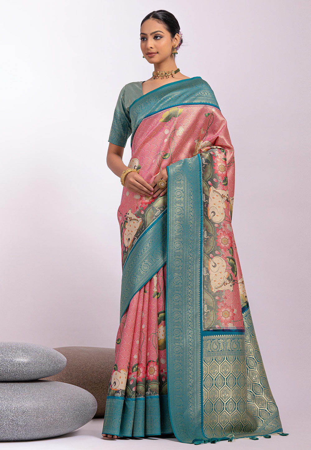 Pink Kanjivaram Silk Saree With Blouse 281806