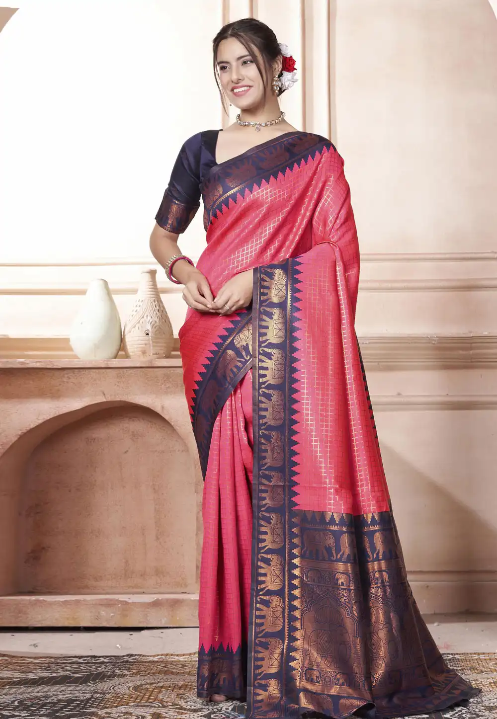 Pink Kanjivaram Silk Saree With Blouse 288243