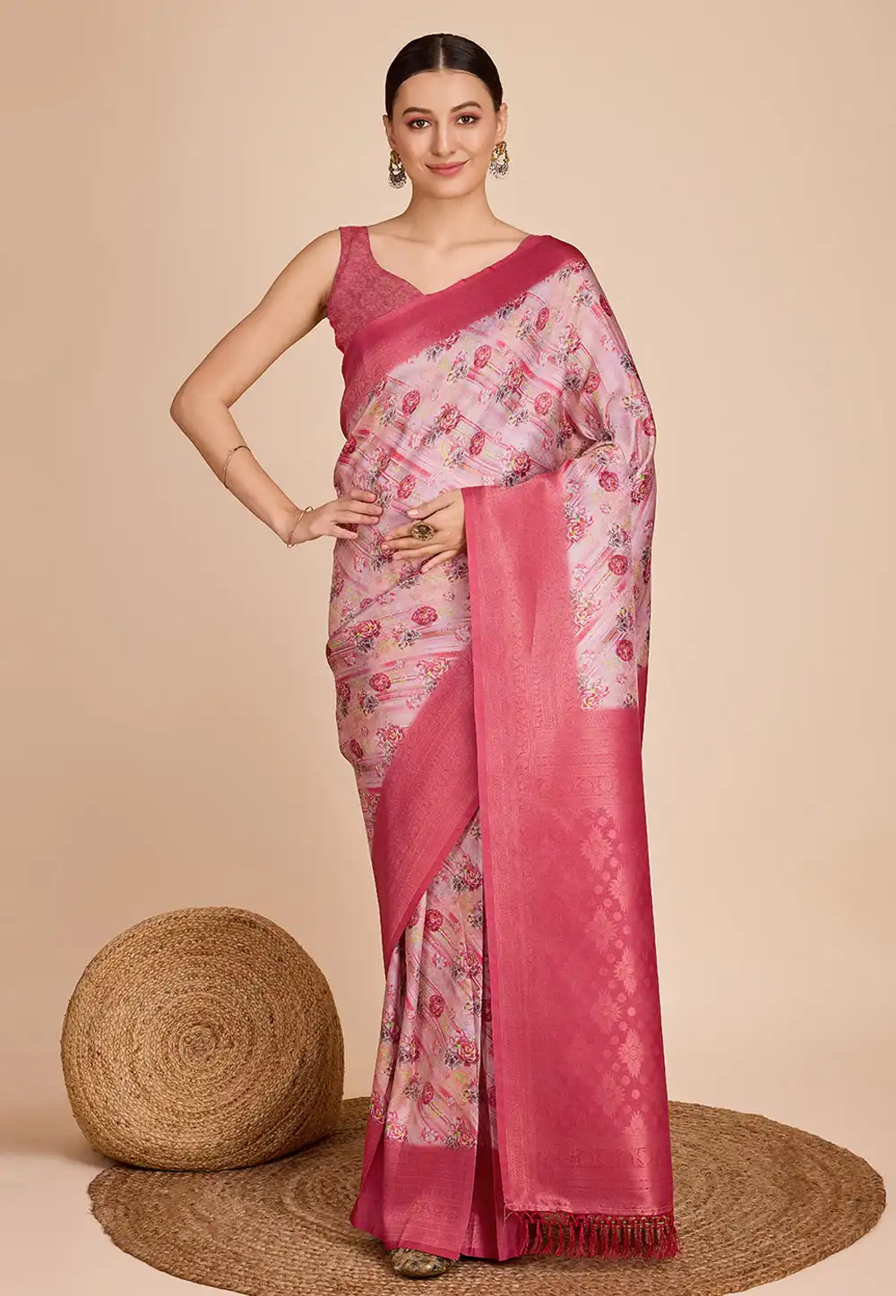 Pink Kanjivaram Silk Saree With Blouse 289669