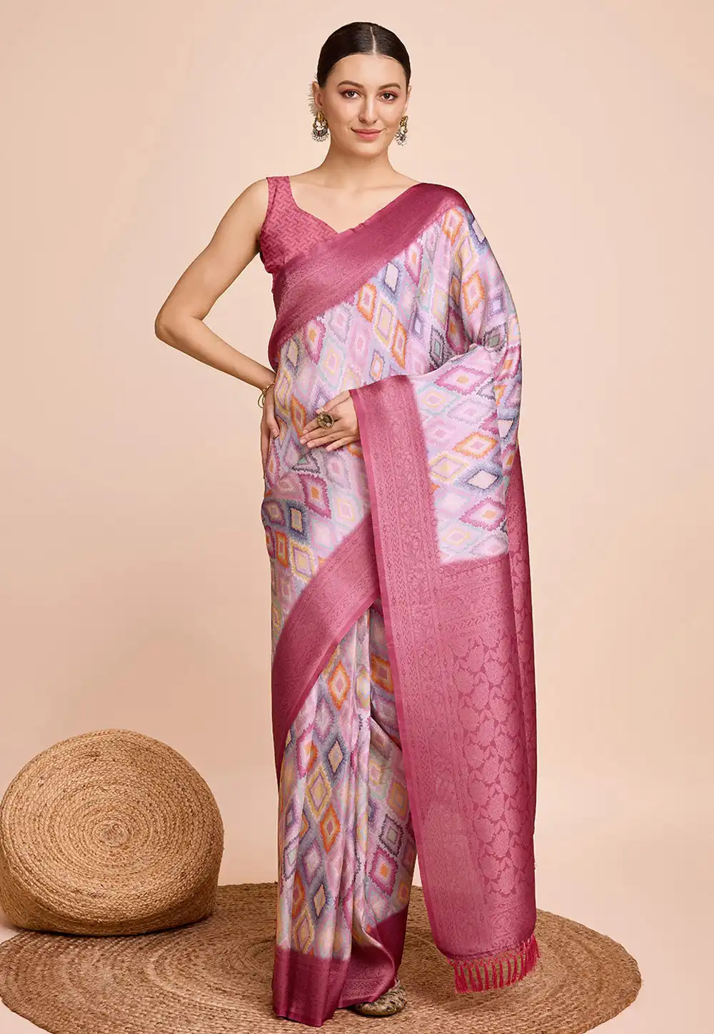 Pink Kanjivaram Silk Saree With Blouse 289673