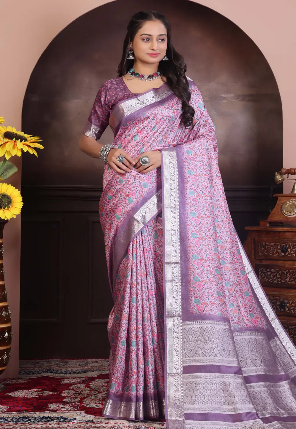 Pink Khadi Saree With Blouse 298849