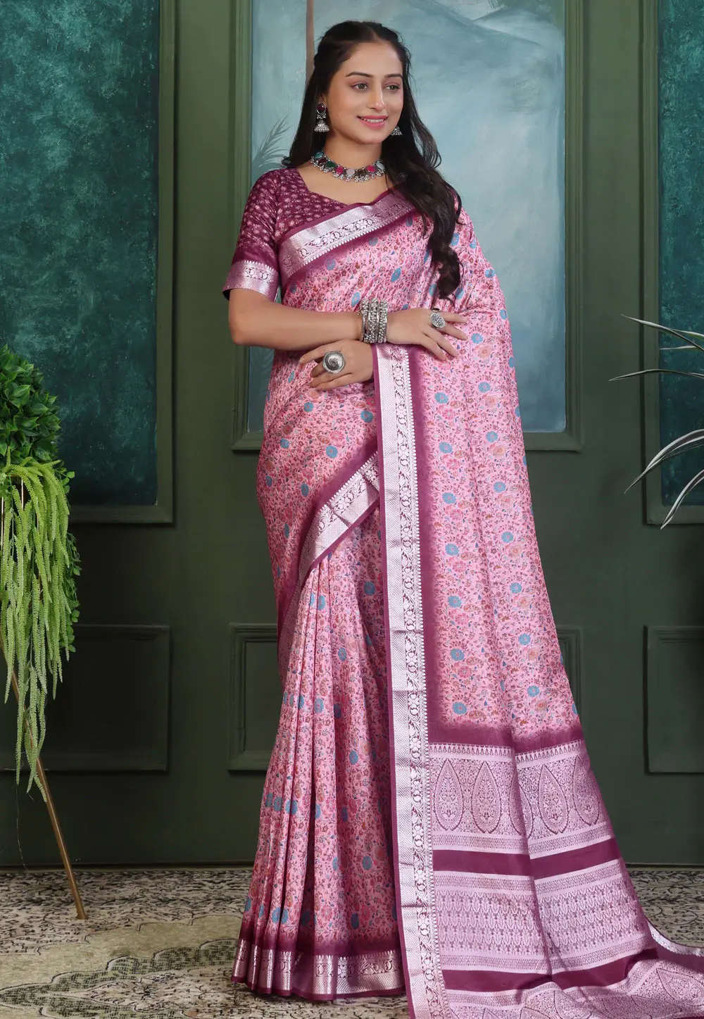 Pink Khadi Saree With Blouse 298850