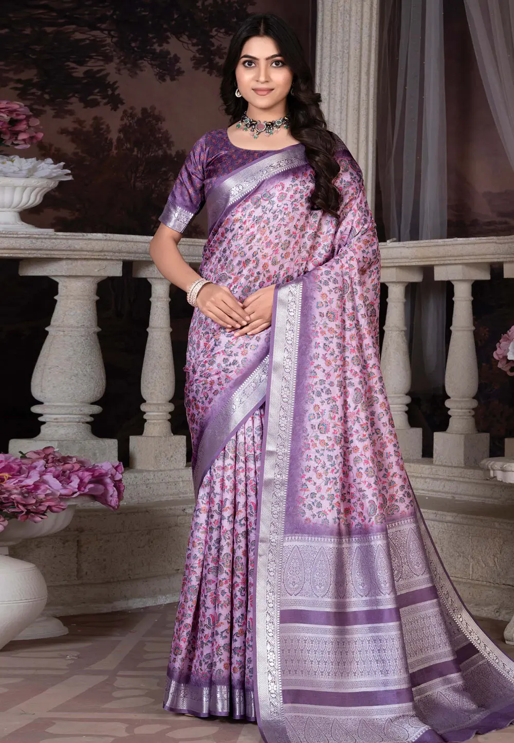 Pink Khadi Saree With Blouse 298853