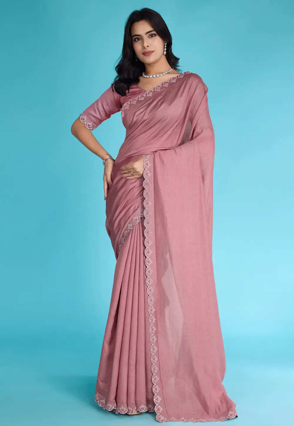 Pink Khadi Saree With Blouse 295837