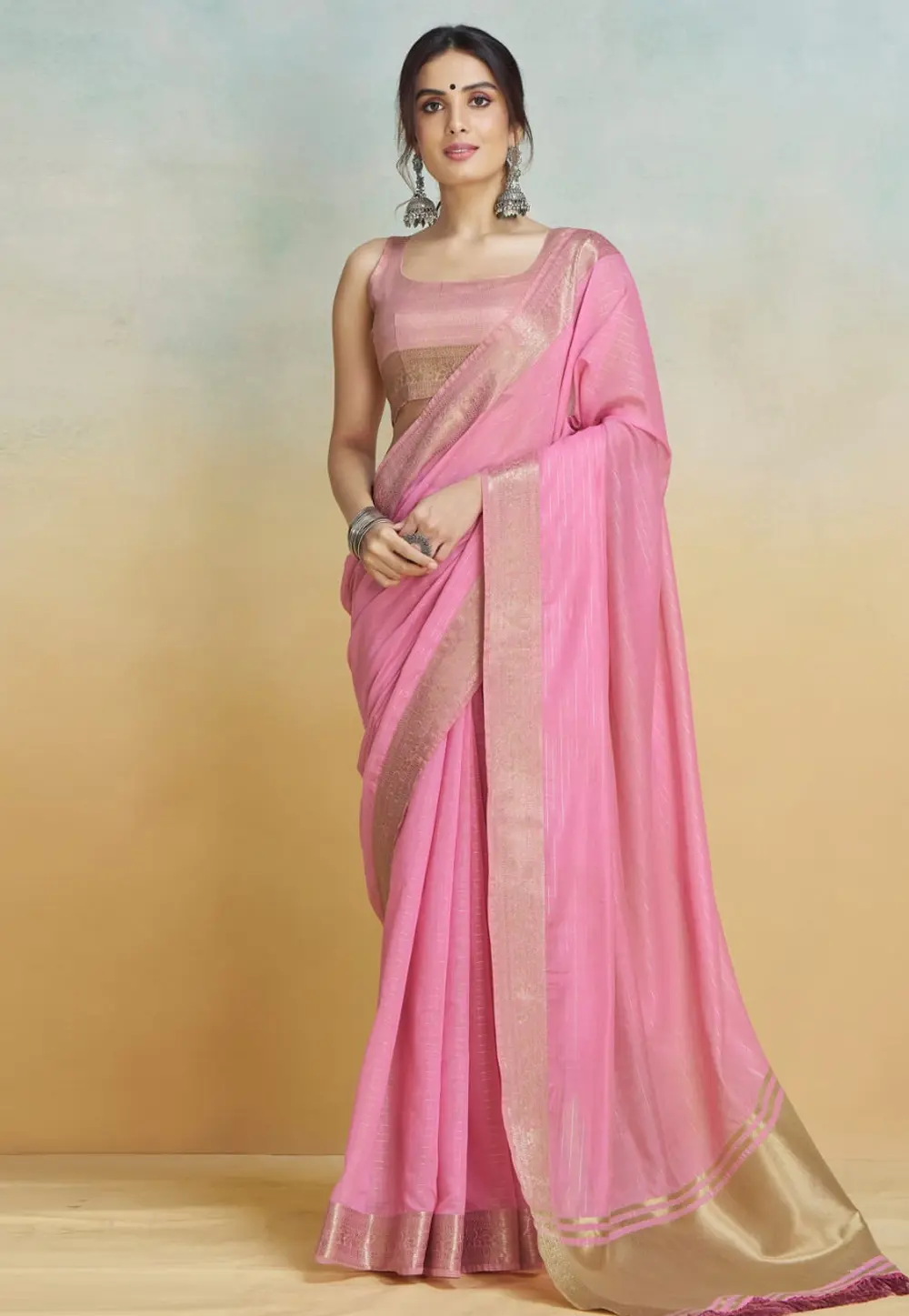 Pink Khadi Saree With Blouse 297252