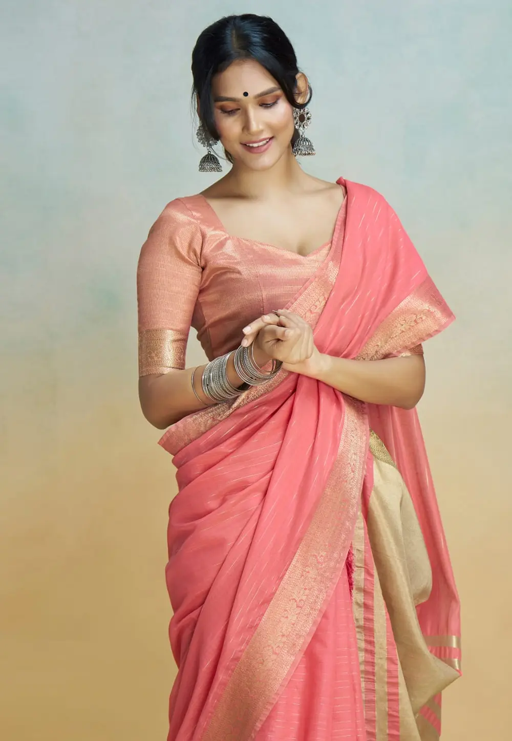 Pink Khadi Saree With Blouse 297253