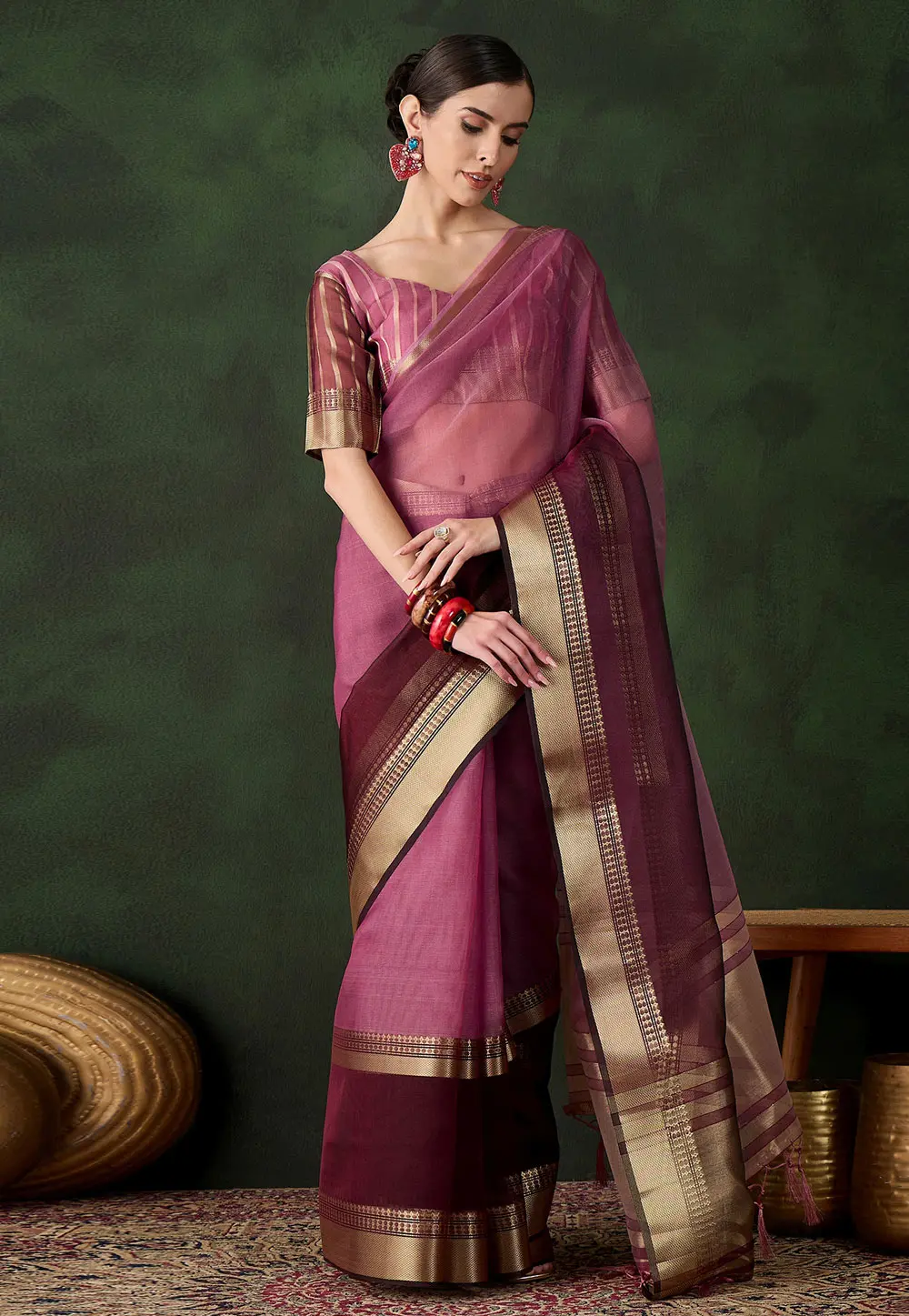 Pink Khadi Saree With Blouse 299221