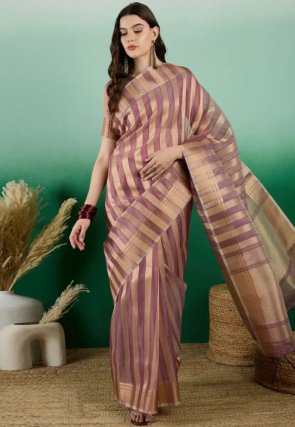 Pink Khadi Saree With Blouse 290216