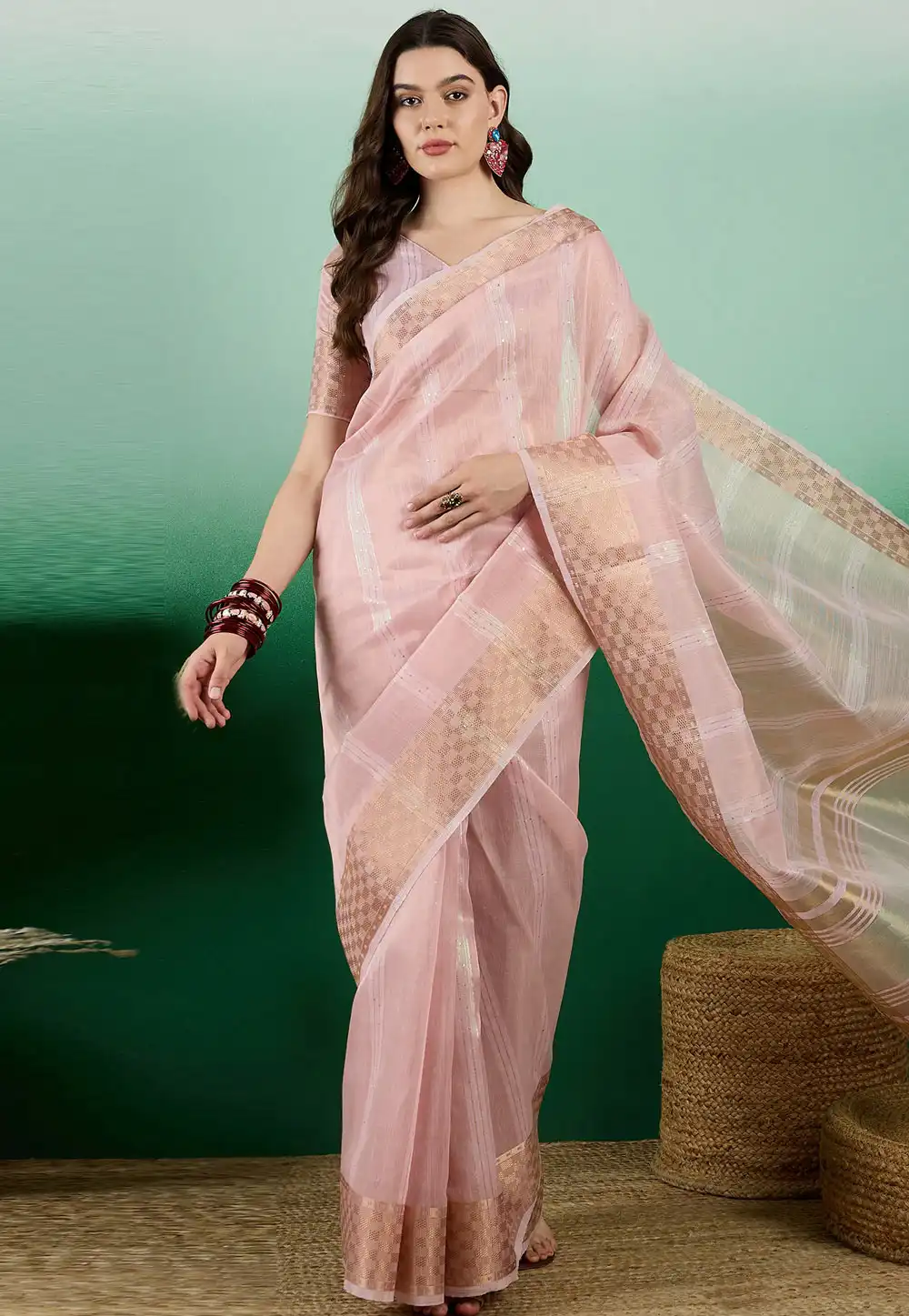 Pink Khadi Saree With Blouse 290220