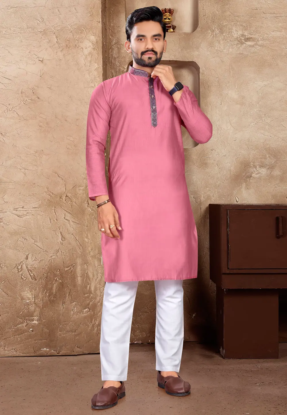 Pink Linen Kurta Pajama 300145