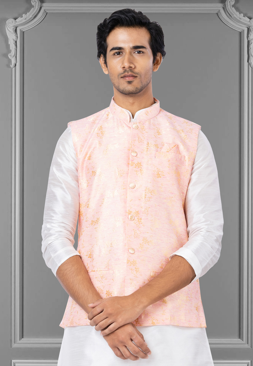 Pink Linen Nehru Jacket 286959