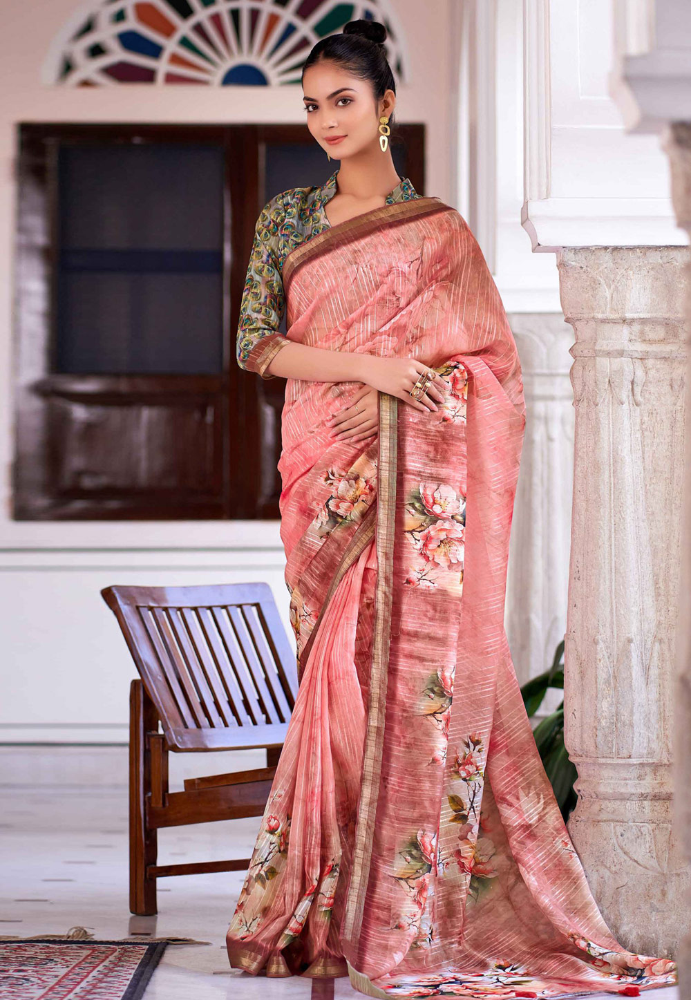 Pink Linen Saree With Blouse 279797