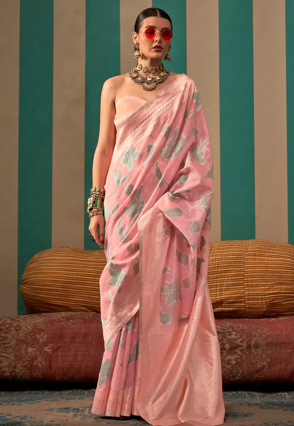 Pink Linen Saree With Blouse 290877