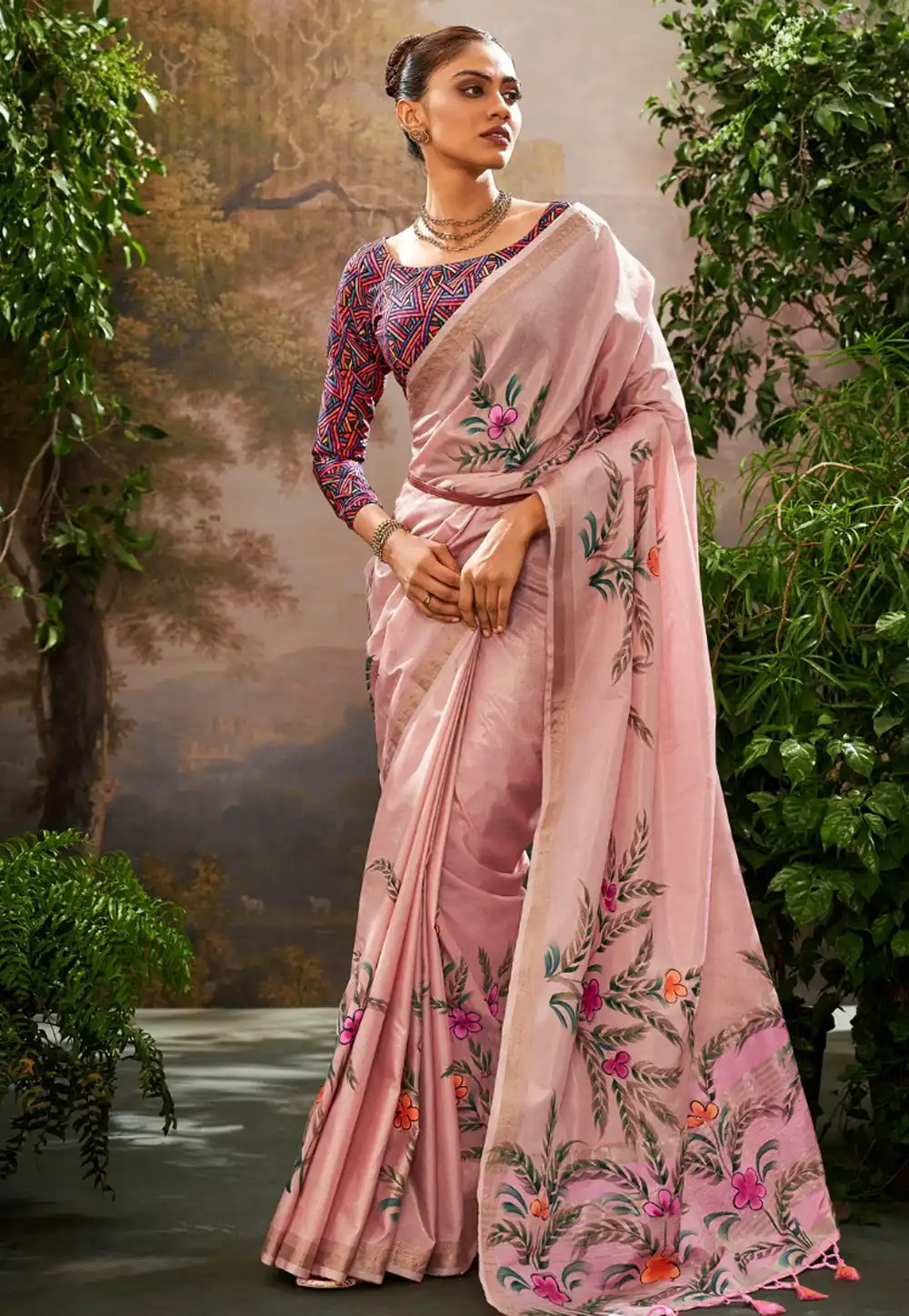 Pink Linen Saree With Blouse 295061