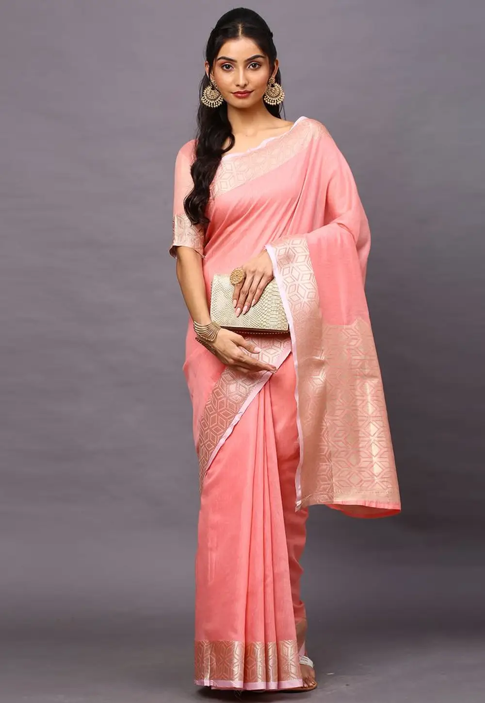 Pink Linen Saree With Blouse 295424