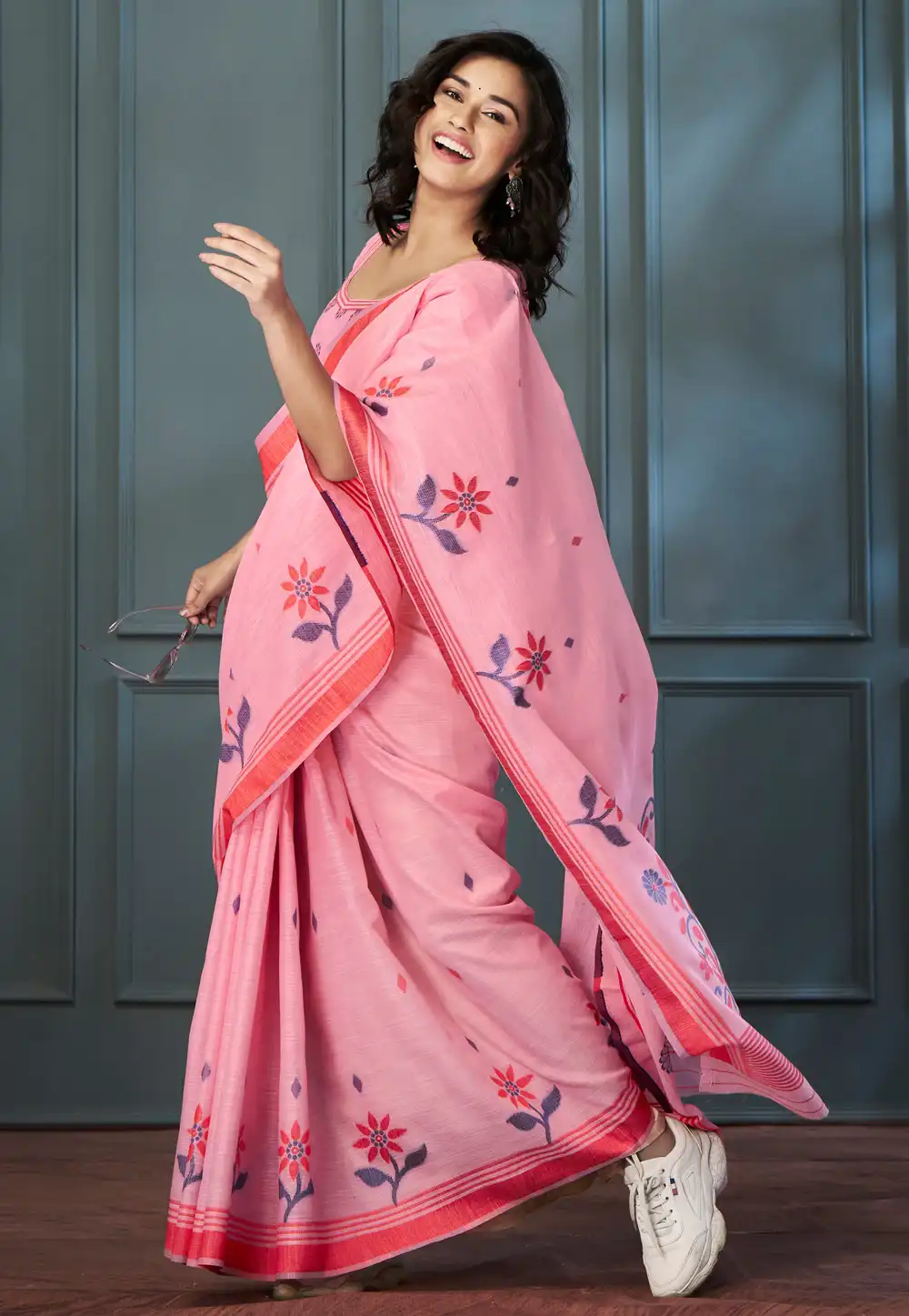 Pink Linen Saree With Blouse 292825