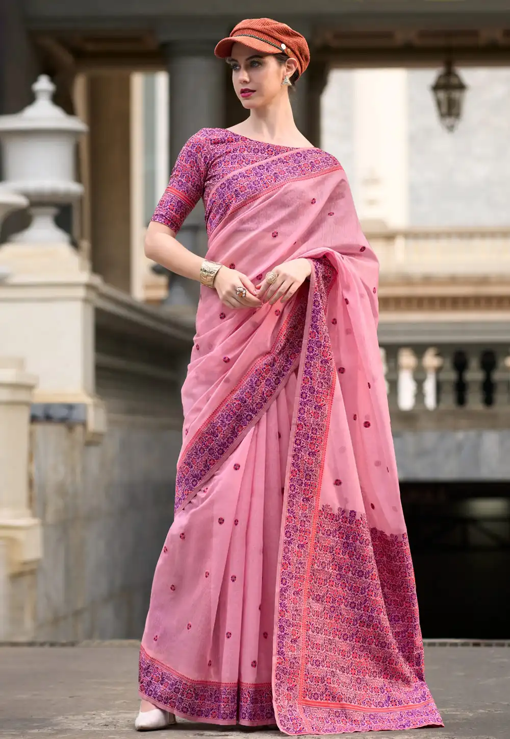 Pink Linen Saree With Blouse 292712