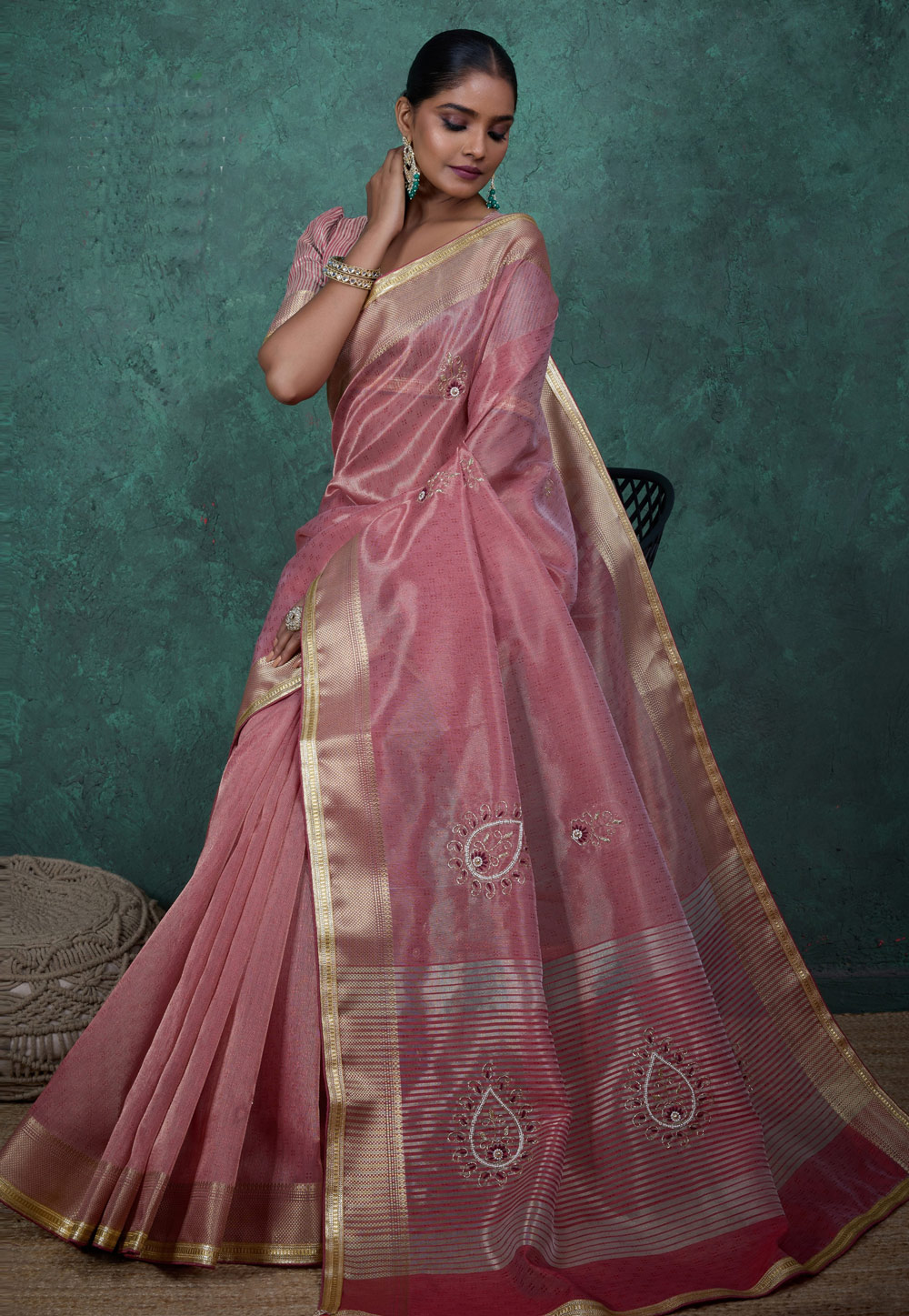 Pink Linen Saree With Blouse 309381