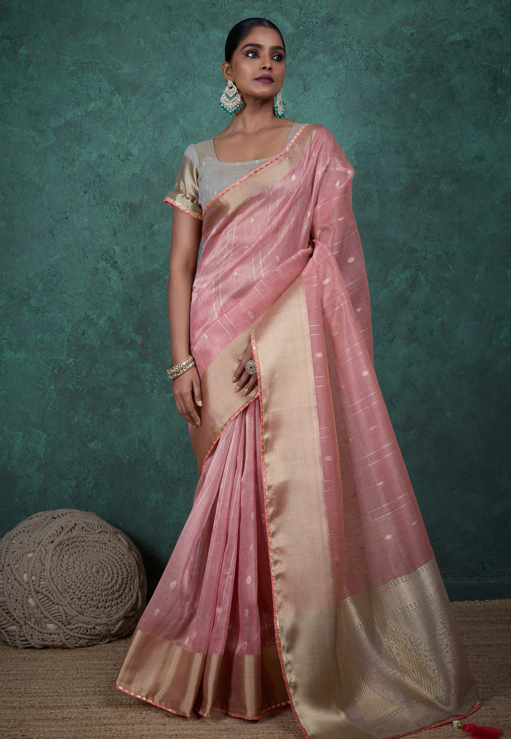 Pink Linen Saree With Blouse 310010
