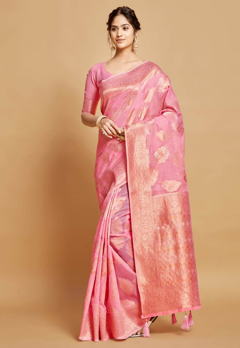 Pink Linen Saree With Blouse 279775