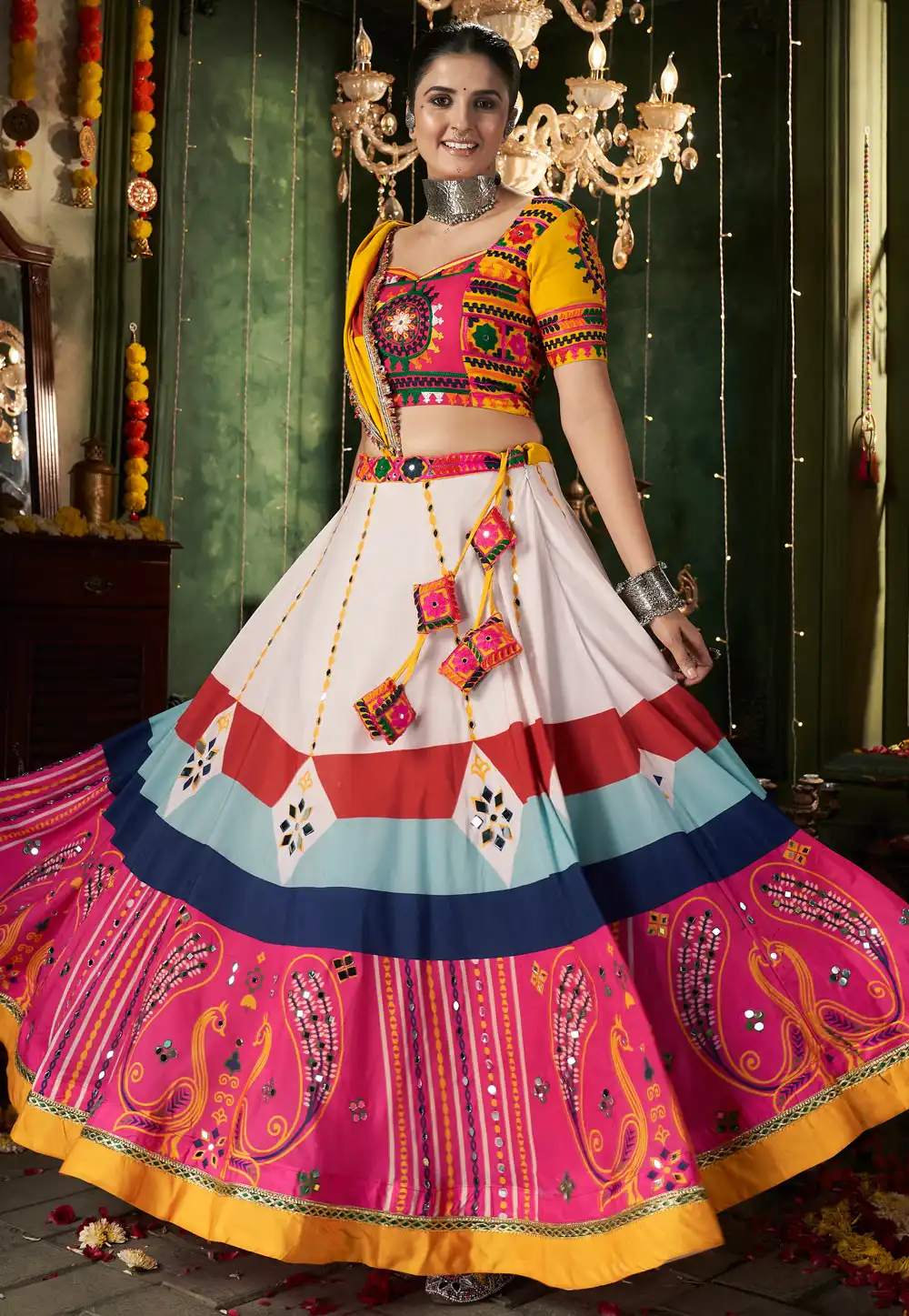 Pink Muslin Navratri Chaniya Choli 291444