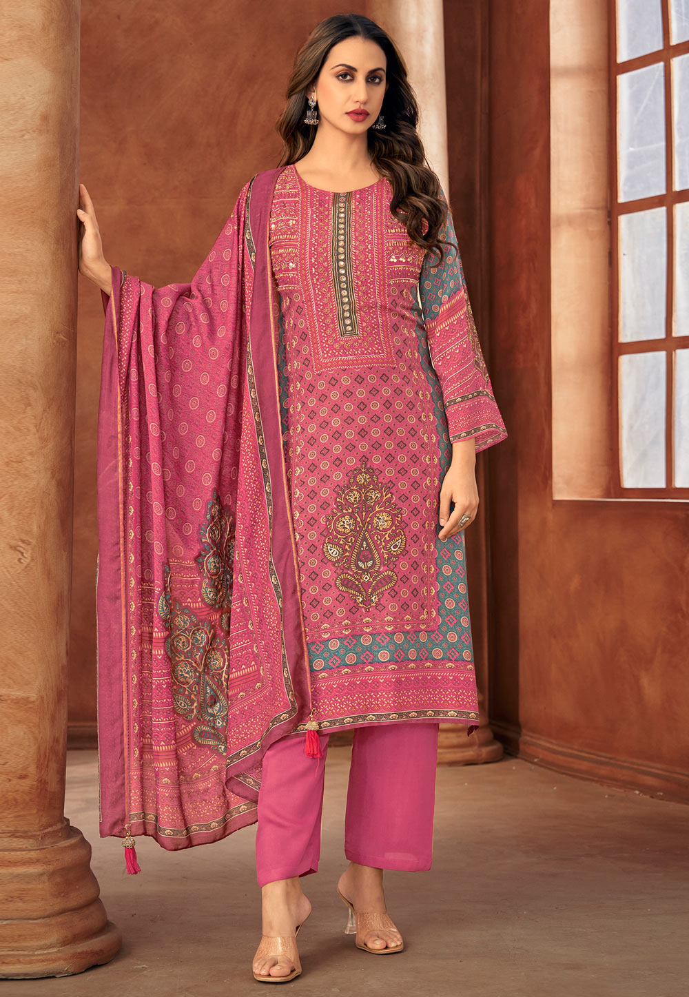 Pink Muslin Pakistani Suit 310173