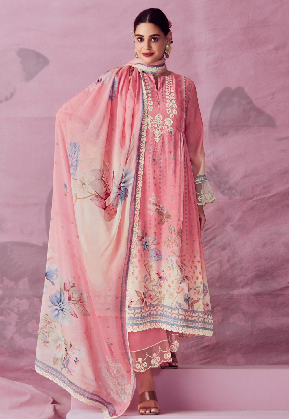 Pink Muslin Pakistani Suit 286415